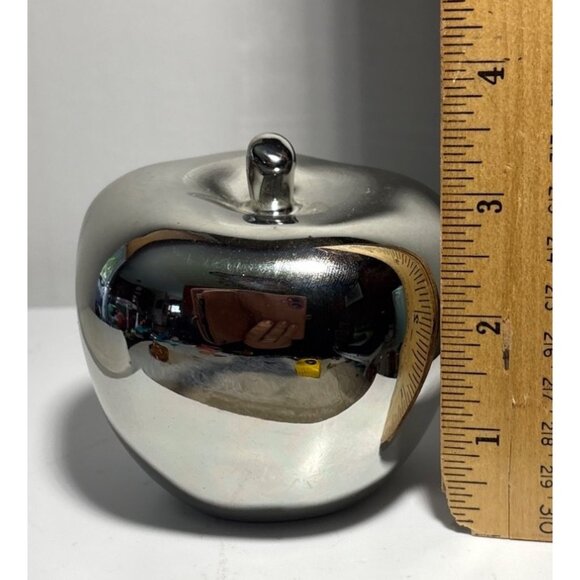 Apple Decor Silver Chrome Over Ceramic Teacher 3" Decorative Light Paperweight - Picture 3 of 4